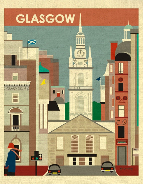 Glasgow Art Skyline poster print Glasgow Wall Art Glasgow