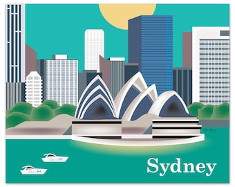 Sydney Skyline Art Print, Sydney Opera House, Sydney Australia Poster, Sydney Australia, vertical wall art, Loose Petals,  style E8-O-SYD
