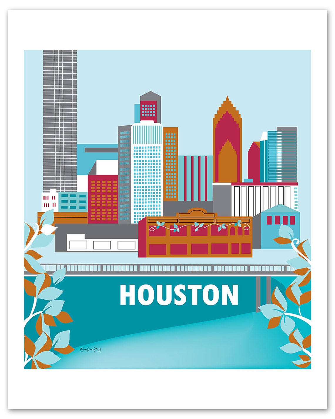 Houston Skyline Print Houston Texas Poster Houston Vertical Etsy