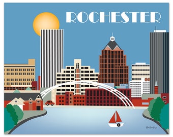 Rochester Print,  Rochester NY Skyline, Rochester horizontal, New York Skyline art, Rochester NY Wall Art, Loose Petals Art - style E8-O-ROC