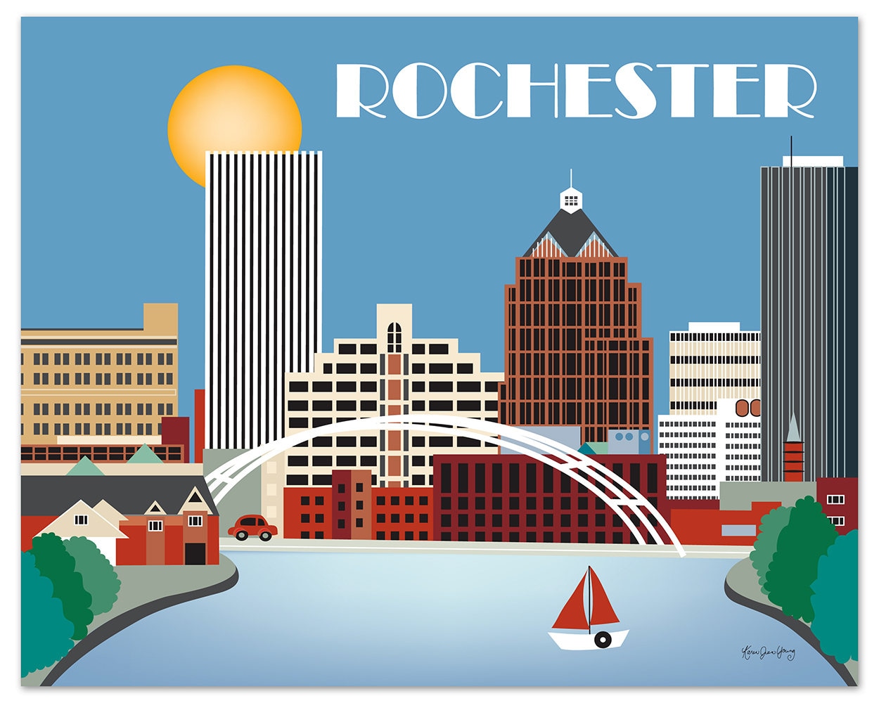 Rochester Print Rochester NY Skyline Rochester horizontal Etsy