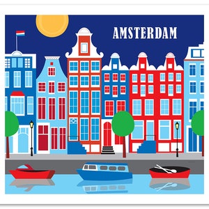 Amsterdam Print, Amsterdam Poster, Amsterdam Wall Art, Amsterdam Holland Retro Travel Art, Dutch Print, Holland Art Print style E8-O-AMS image 3