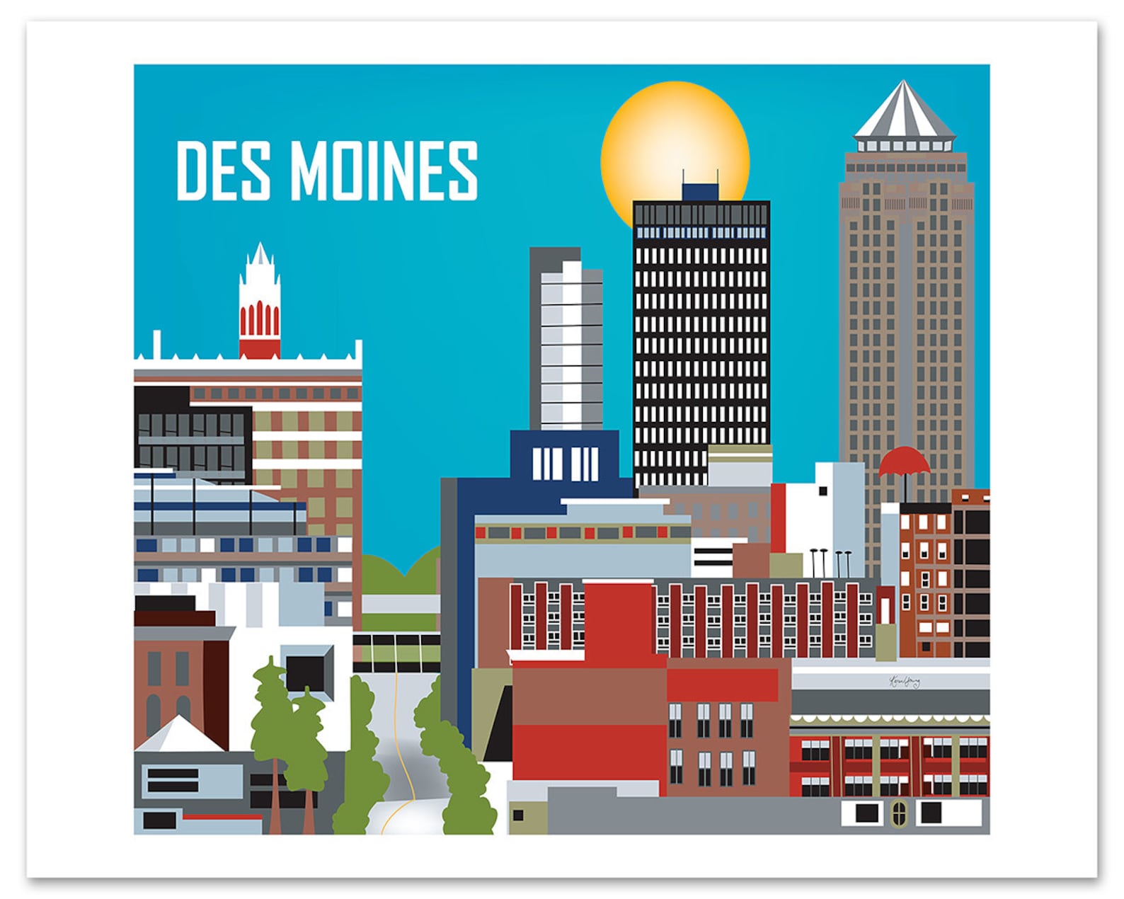 Des Moines Print, Iowa Wall Art, Des Moines Skyline Print, Des Moines