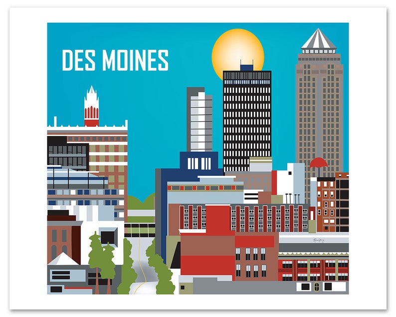 Des Moines Print Iowa Wall Art Des Moines Skyline Print Des Etsy