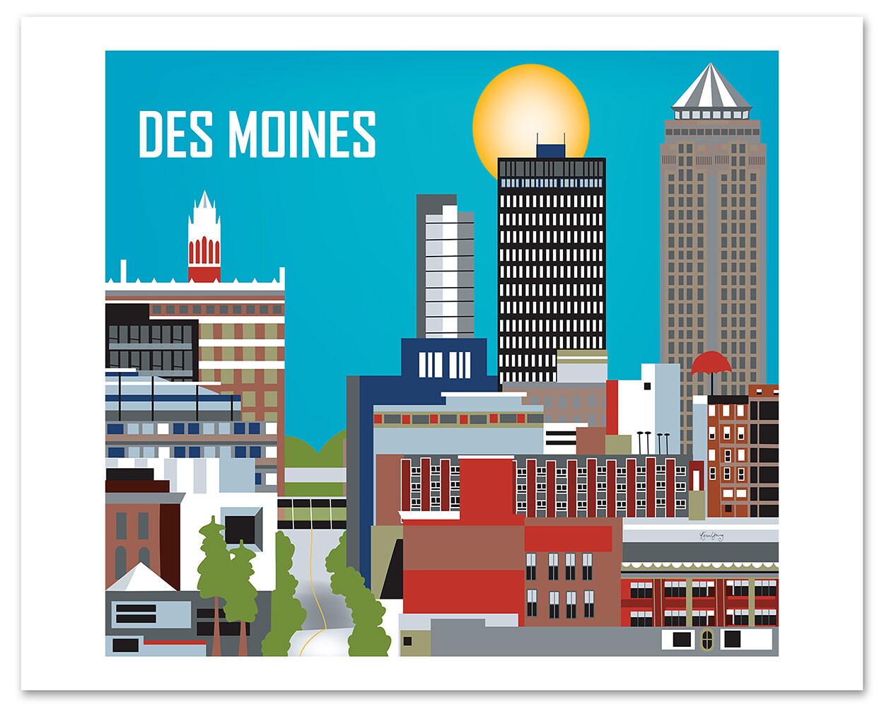 Des Moines Print Iowa Wall Art Des Moines Skyline Print Des Etsy