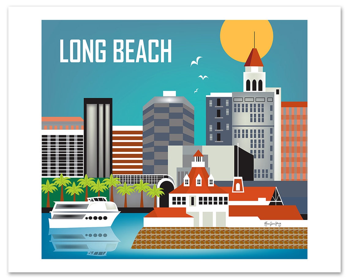 Long Beach CA Art Print Long Beach CA Skyline Wall Art Long - Etsy