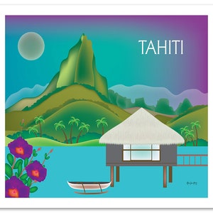 Tahiti Skyline Art Print, Tahiti Travel Wall Art, Tahiti horizontal art print, Tahiti bon voyage gift, Tahiti Poster Art style E8-O-TAH image 3