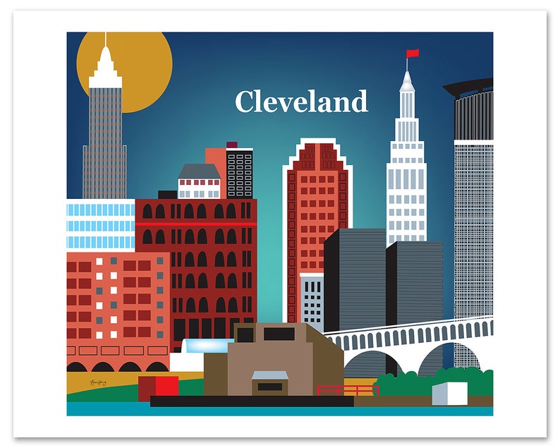 Cleveland Art Print, Cleveland Skyline, Cleveland Map, Cleveland Skyline, Cleveland Ohio, Cleveland Poster, Ohio decor style E8-O CLE image 3