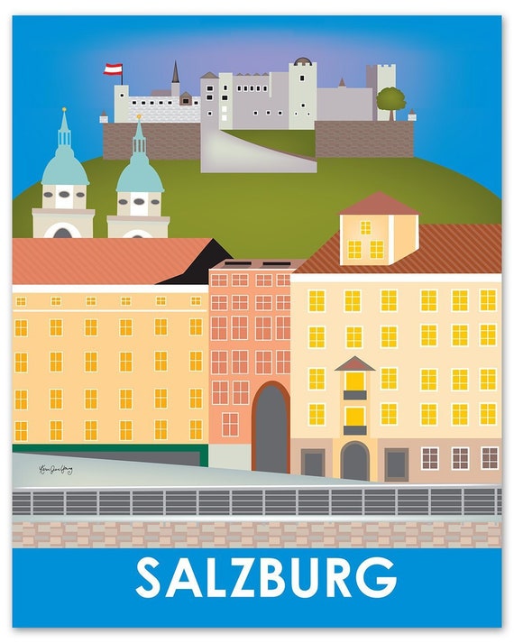 Salzburg Print, Salzburg Vertical skyline art, Austria Print, Salzburg map, Salzburg Poster, Salzburg Austria Wall art style - E8-O-SALZ