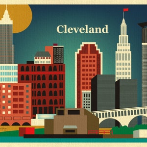 Cleveland Art Print, Cleveland Skyline, Cleveland Map, Cleveland Skyline, Cleveland Ohio, Cleveland Poster, Ohio decor style E8-O CLE image 2