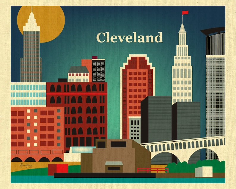 Cleveland Art Print, Cleveland Skyline, Cleveland Map, Cleveland Skyline, Cleveland Ohio, Cleveland Poster, Ohio decor style E8-O CLE image 2