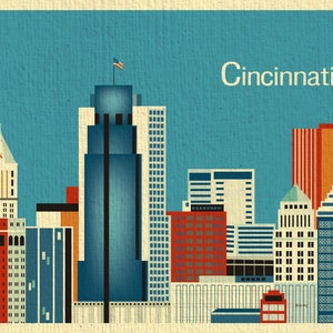 Cincinnati Skyline Print, Ohio Wall Art, Cincinnati horizontal Print, Cincinnati Gift, Cincinnati Ohio Decor, Cincinnati art style E8-O-CI image 2