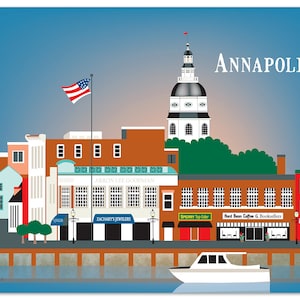 Impression d'art d'Annapolis, art mural Annapolis Skyline MD, État du Maryland, quai de la ville d'Annapolis, impression de ville pétales en vrac, style E8-O-ANN