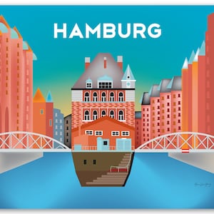 Hamburg Print, Hamburg Horizontal skyline, Hamburg art, Hamburg Germany art, Hamburg Canvas, Hamburg Poster, style E8-O-HAM