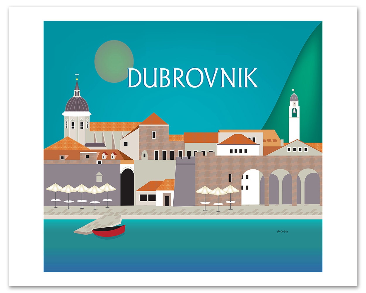 Dubrovnik Skyline Art Print, Dubrovnik Poster, Croatia Art
