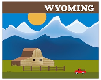 Wyoming Art Print, Jackson Hole Skyline Poster horizontal print, Wyoming Wall Art Print, Loose Petals Art Gift - style E8-O-WYO
