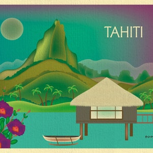 Tahiti Skyline Art Print, Tahiti Travel Wall Art, Tahiti horizontal art print, Tahiti bon voyage gift, Tahiti Poster Art style E8-O-TAH image 2