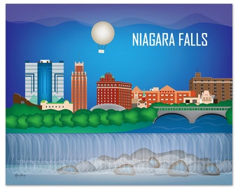 Niagara Falls Skyline Print, Niagara Falls Kunst Geschenk, NY Wandkunst, NY Skyline Druck, ny Plakat, lose Blütenblätter horizontal - Stil E8-O-NIA