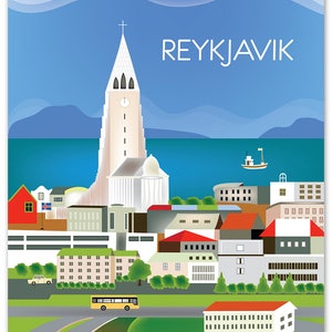 Reykjavik Skyline Art Print, Iceland Vertical print, Iceland  Art, Reykjavik Wall Art, Iceland Print, Loose Petals City Print style E8-O-REY