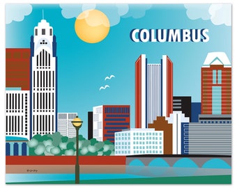 Columbus Skyline Print, Ohio Wall Art, Columbus Wall Art, Columbus Horizontal Print, Columbus Office Art,  Columbus Nursery - style E8-O-COL