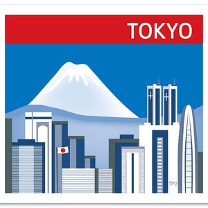 Tokyo Skyline Print, & Mt. Fuji, Japan Horizontal Print, Tokyo Japan Art, Japanese Wall Art, Loose Petals Tokyo City Print style E8-O-TOK image 3