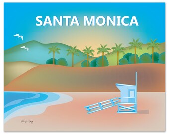 Santa Monica Beach Print, Santa Monica Wall Art, Santa Monica Beach Travel Art Poster, Santa Monica Baby Nursery Art - style E8-O-SANTA-MON