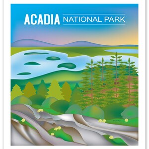 Acadia National Park Poster, National Park Art, Maine Print, Acadia Park skyline, Acadia Park Map, Maine Art Gift, Art style code E8-O-ACA image 3