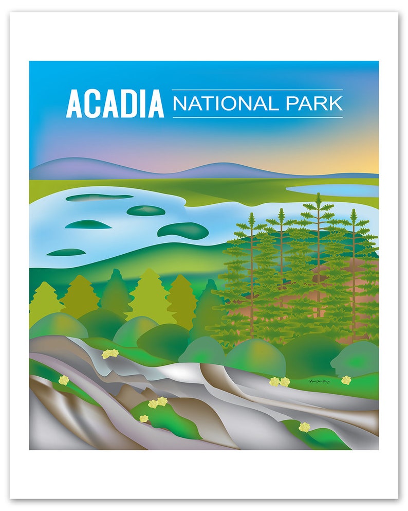 Acadia National Park Poster, National Park Art, Maine Print, Acadia Park skyline, Acadia Park Map, Maine Art Gift, Art style code E8-O-ACA image 3