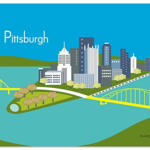 Pittsburgh Skyline Print, Pittsburgh Wall Art, Pittsburgh Artwork, Pittsburgh PA Print  - style blue E8-O-PIT2