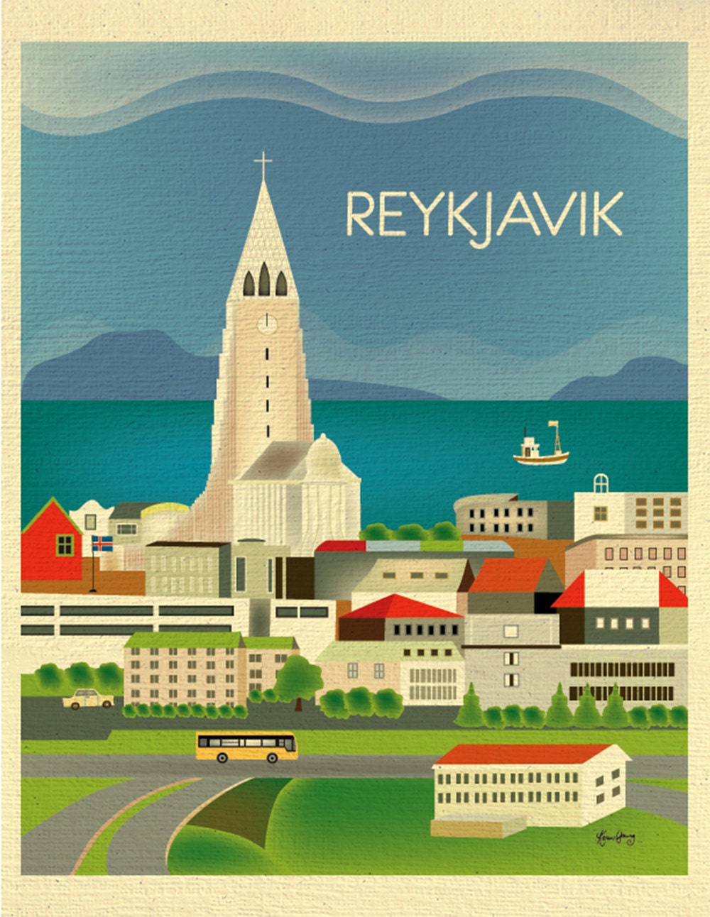 Reykjavik Skyline Art Print Iceland Vertical Print Iceland Etsy