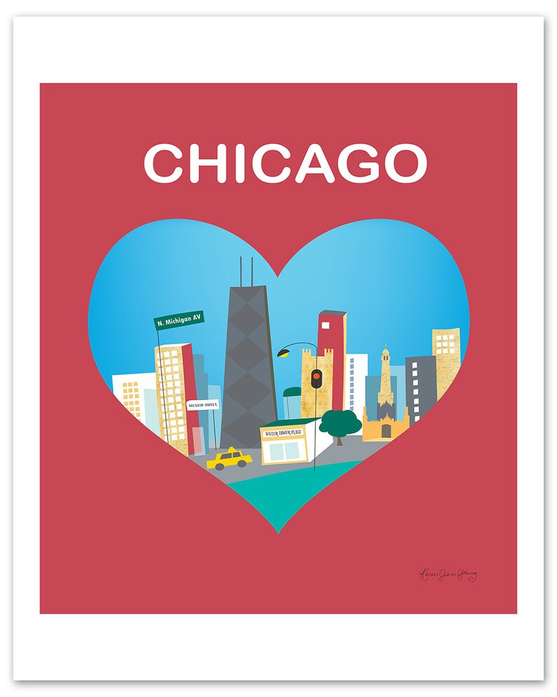 Chicago Skyline Art Heart Print, Chicago Wall Art, Chicago Wedding Print, Chicago Baby, Vertical Loose Petals City Print, style E8-O-CHI4 image 3