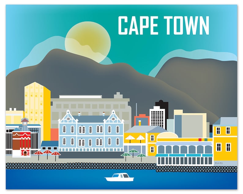 Cape Town Skyline Art Print South Africa Horizontal Art Cape Etsy