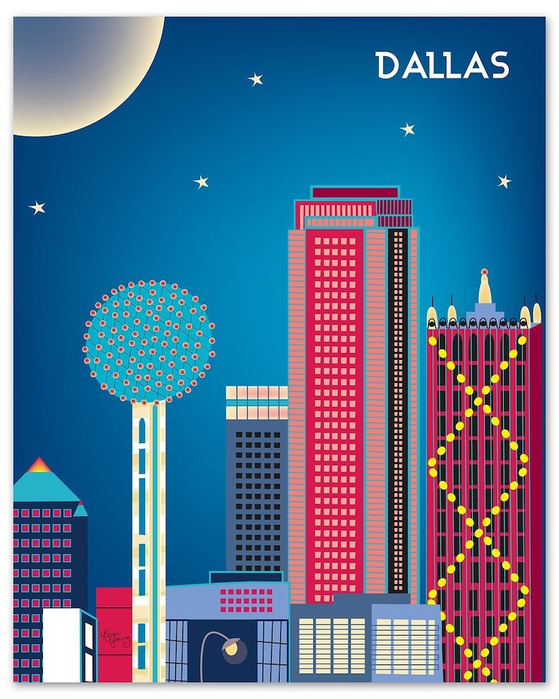 Dallas Skyline Print Dallas Texas Poster Dallas Vertical Etsy