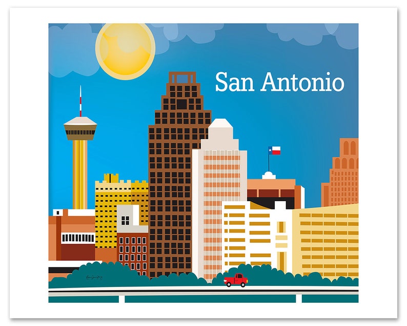 San Antonio Skyline Art Print Texas Wall Art San Antonio TX Etsy
