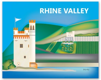 Rhine Valley Skyline Print, Cologne Germany poster, Rhine Valley Print, Rhine Valley Baby Art, Rhine River Art, style E8-O-RHI