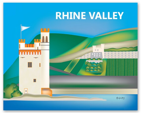 Rhine Valley Skyline Print Cologne Germany Poster Rhine Etsy