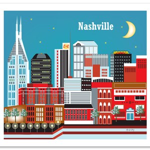 Nashville Skyline Art Print, Nashville Wall Art, Nashville Tennesse Artwork, Nashville city art print, Loose Petals Nashville, Style E8-O-NA image 3