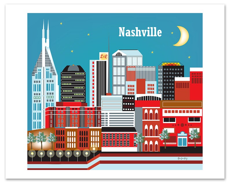 Nashville Skyline Art Print, Nashville Wall Art, Nashville Tennesse Artwork, Nashville city art print, Loose Petals Nashville, Style E8-O-NA image 3