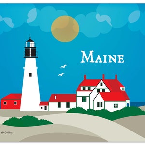 Maine Skyline, Portland Head Lighthouse Print, Maine Wall Art, Maine Print, Portland Head Maine Wall Art, Loose Petals Art, style  E8-O-MAI