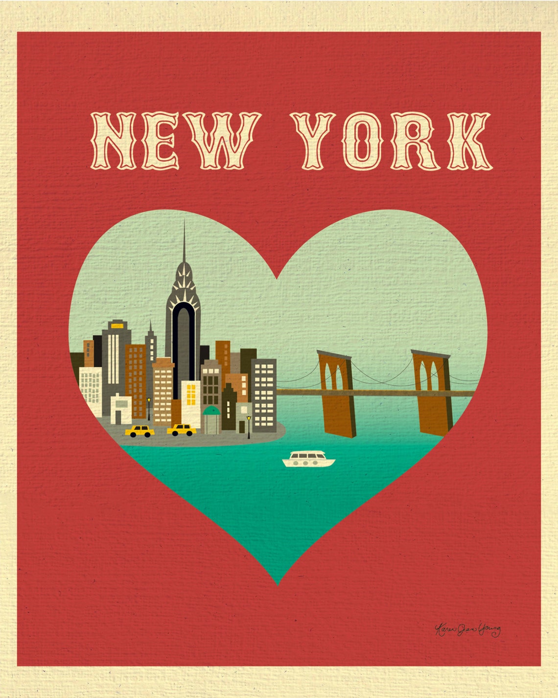 New York City Skyline Print New York City Heart Print New Etsy