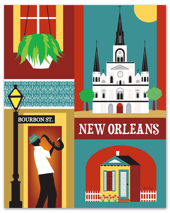 New Orleans Print, New Orleans LA Art, New Orleans Map, NOLA Art, New Orleans decor, Big Easy, Jazz Print, Vertical city, style E8-O-NOLA