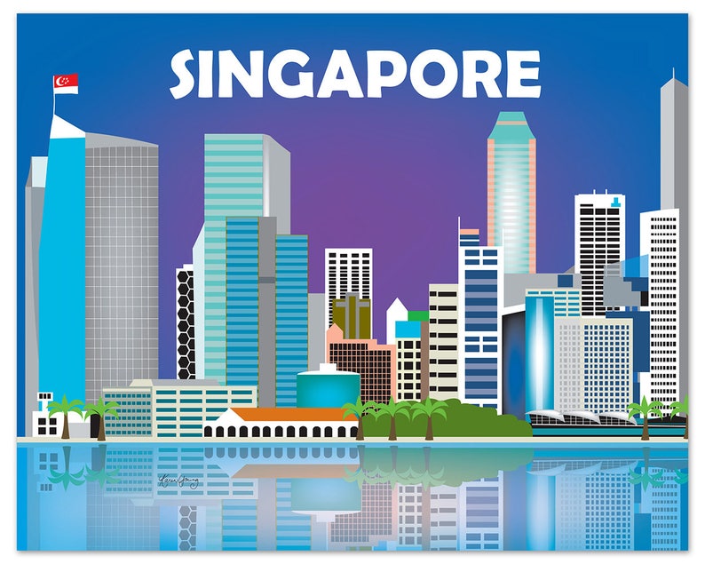 Singapore Skyline Print Singapore Flag Horizontal Singapore | Etsy