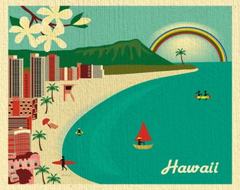 SALE 8x10 Hawaii organic no texture print, Waikiki print, Oahu horizontal    W-8-HI