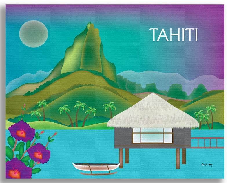 Tahiti Skyline Art Print, Tahiti Travel Wall Art, Tahiti horizontal art print, Tahiti bon voyage gift, Tahiti Poster Art style E8-O-TAH image 4
