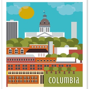 Columbia SC Skyline Print, Columbia sc art, Columbia SC Capitol Wall Art, sc Wedding Baby Gift, Loose Petals City Art Print, style E8-O-COLU image 3