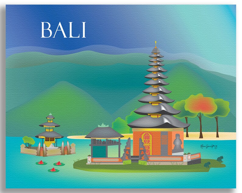 Bali Skyline Art Print of Temple Indonesia Travel Poster