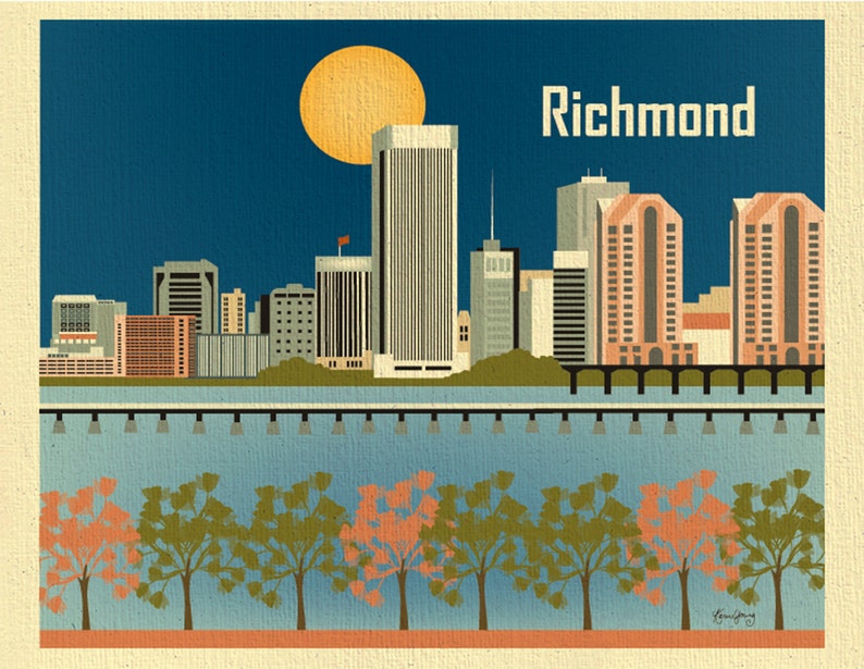 Richmond Skyline Print Virginia State Art Richmond VA Wall Etsy