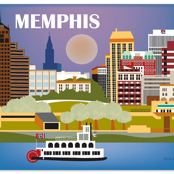 Memphis TN Design Print, Memphis Art, Tennessee Travel Poster, Memphis Design, Memphis Art, Memphis Poster, Horizontal city - style E8-O-MEM