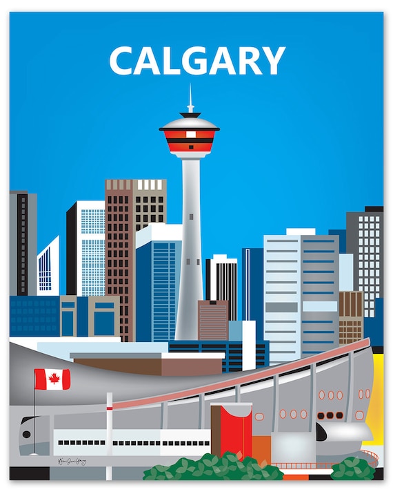 Calgary Skyline Print, Canada Travel Poster,  Calgary map print, Calgary Vertical Wall Art - for Home, Office, and Nursery - style E8-O-CAL