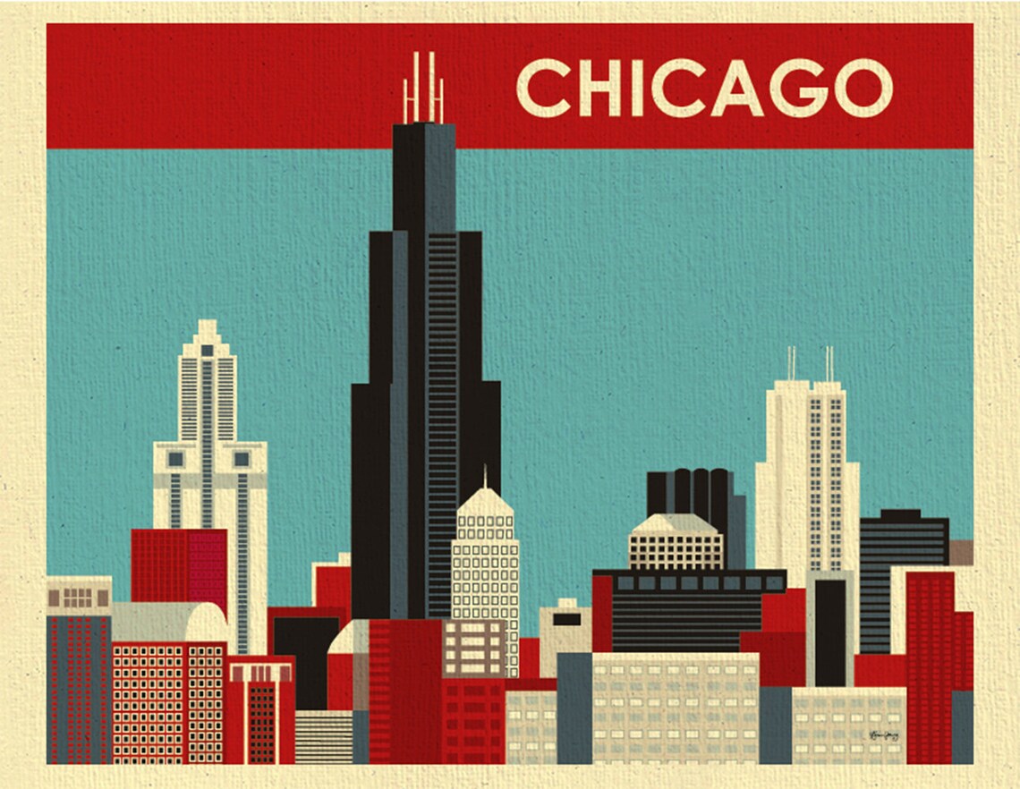 Chicago Skyline Art Print Chicago Wall Art Chicago Boyfriend Etsy